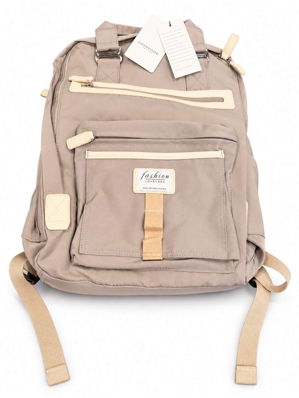 LOVEVOOK Taupe Laptop Backpack with Cream Trim NWT